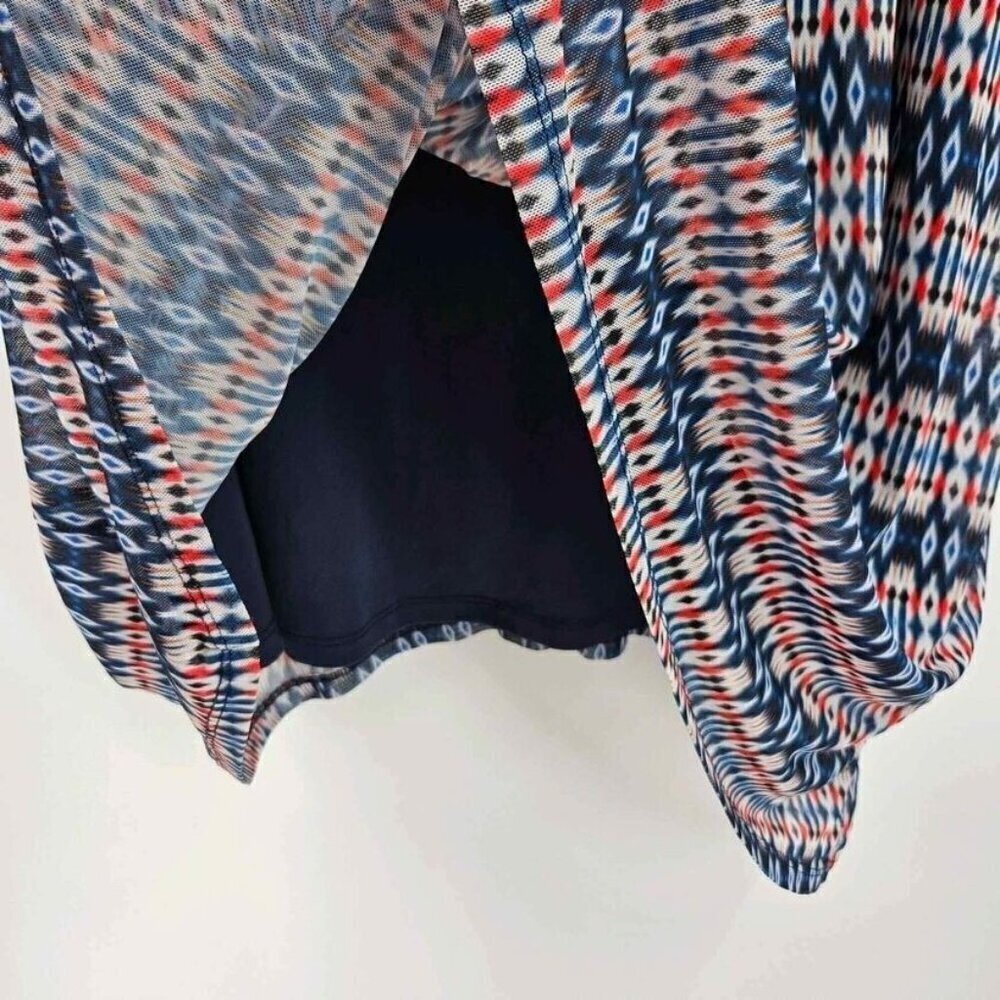 Catherines Womens Mesh Overlay Lined Top 2X Red Blue Patten Short Sheer Sleeve - Picture 4 of 5